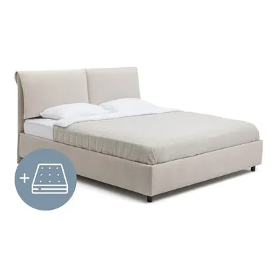Pat dublu tapițat bej cu spațiu de depozitare cu saltea/ somieră 180x200 cm Myra Pillow - Bonami Selection
