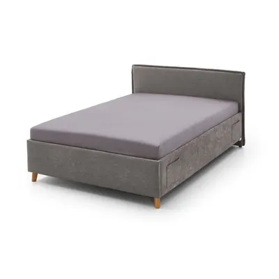 Pat pentru copii gri tapițat cu spațiu de depozitare cu somieră 120x200 cm Fun – Meise Möbel