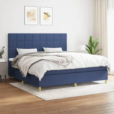 Gossi pat box spring cu saltea, albastru, 200x200 cm, textil