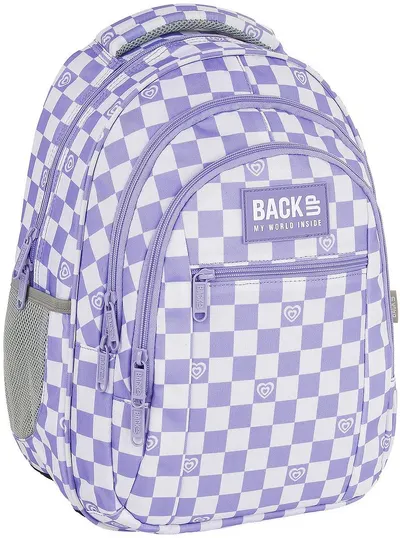 Ghiozdan școlar BackUp 8 O - Violet Checkerboard, cu 3 compartimente