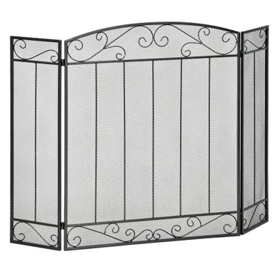 Parascantei pentru Semineu, protectie de scantei pentru semineu Pliabil, 3 Panouri Metal si Otel Negru 105x1,6x80,5cm HOMCOM | Aosom Romania