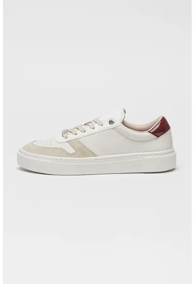 Pantofi sport cu sireturi si insertii din piele intoarsa Cupsole - Gri deschis/Alb murdar/Violet pruna