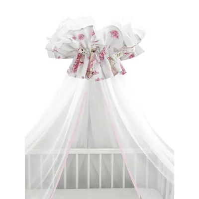 Baldachin, MimiNu, Din tull, Mare, Cu funda din bumbac, Dimensiune 400x170 cm, Materiale certificate Oeko Tex Standard 100, Design, Pink Ballerina
