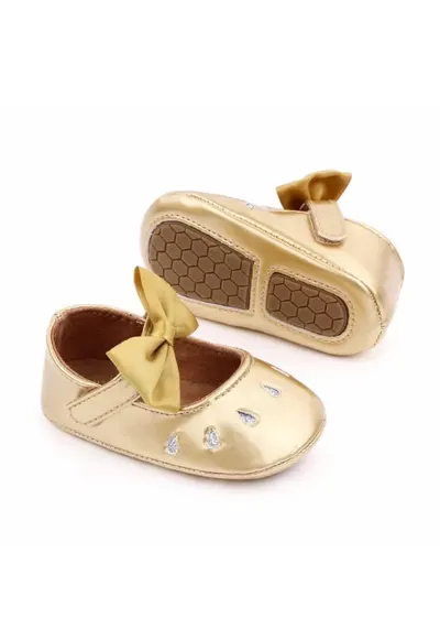 Pantofi Din Lac - Cu Puncte Argintii - Elegant - Piele ecologica - Fete - Velcro - Auriu - Auriu