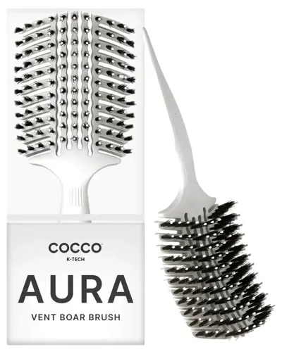 Perie profesională de păr Cocco - Aura Vent Boar Brush, cu păr natural, albă
