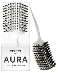 Perie profesională de păr Cocco - Aura Vent Boar Brush, cu păr natural, albă