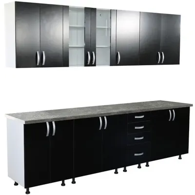 Bucatarie Zebra 260 cm din PAL Negru cu blat termoizolant gri