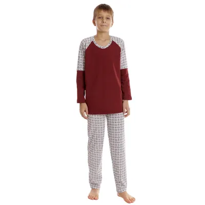 Pijama baieti AI2515 grena/alb imprimeu, Andana | marimea 38 (11/12 ani)
