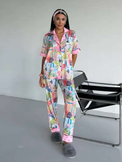 Set pijama dama din doua piese, cu nasturi – 2500371, Playful World