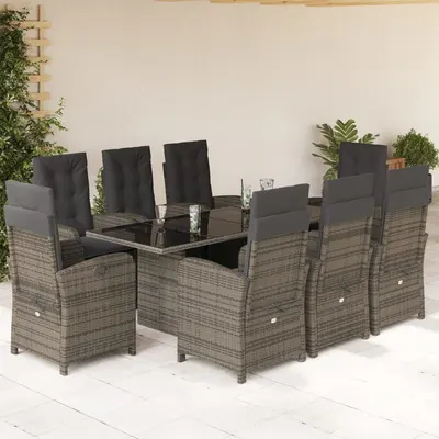 Gossi set mobilier gradina cu perne, 9 piese, gri, poliratan