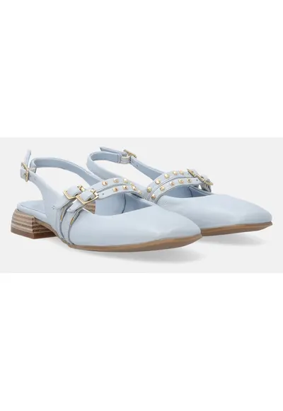 Pantofi slingback din piele cu catarama - Bleumarin