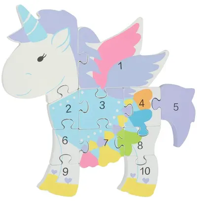 Puzzle din lemn cu numere Orange Tree Toys - Unicorn