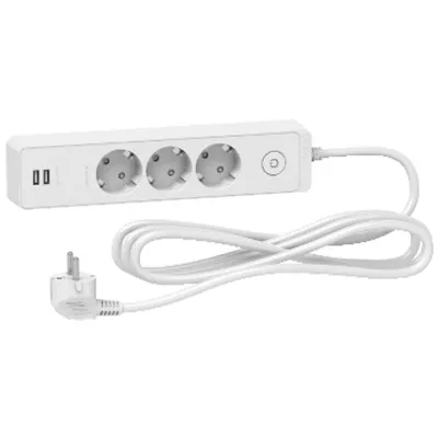 Prelungitor Unica 2P+E, 3 premii + 2 USB + intrerupator, 3m, alb