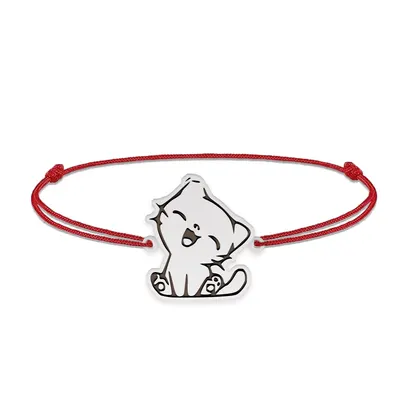 Cat - Bratara personalizata snur si pisica din argint 925
