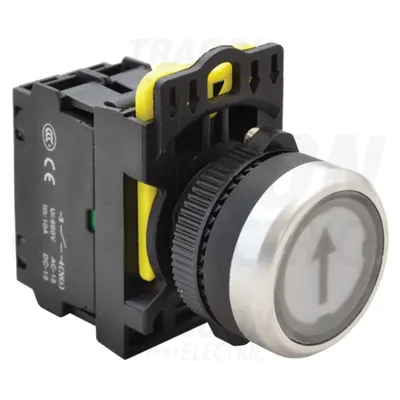 Comutator inscriptionat, semn.lumin. alb,(sageata neagra) NYK3-P3L 1×NO, 5A/230V AC-15, IP65, LED 230V AC/DC