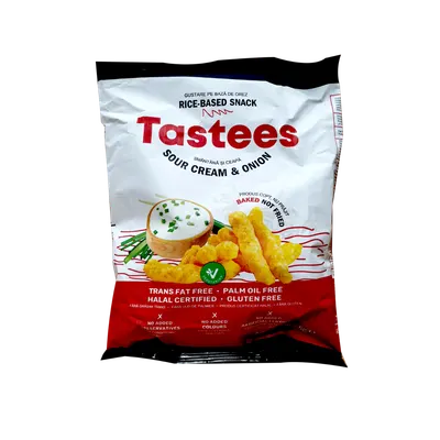 Snack din orez cu aroma de smantana si ceapa, 65g, Tastees