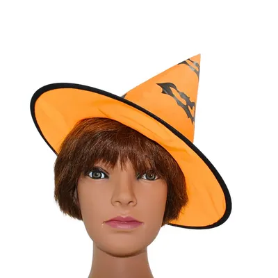 Pălărie de vrăjitoare, pentru Halloween, cu lilieci, culoarea portocaliu