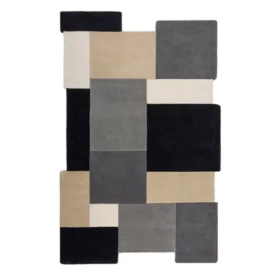 Covor negru/gri țesut manual din lână 150x240 cm Collage Monochrome – Flair Rugs