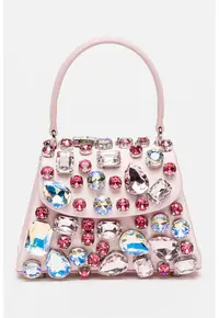 Geanta crossbody cu clapa - decorata cu cristale - Roz