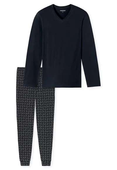 Pijama cu imprimeu grafic si pantaloni lungi - Albastru inchis