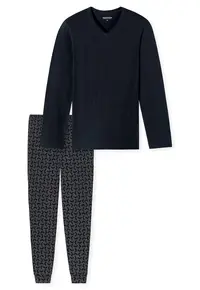 Pijama cu imprimeu grafic si pantaloni lungi - Albastru inchis