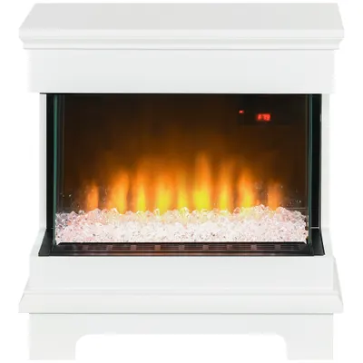 HOMCOM Șemineu Electric 1000W/2000W, Șemineu Electric Independent cu Telecomandă și Protecție la Supraîncălzire, 61x28x66,5 cm, Alb | Aosom Romania