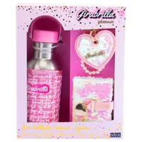 Set sticla de apa Tweed Girabrilla , sticla cu husa tweed, breloc fashion si mini-jurnal cu paiete