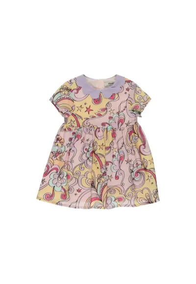 Rochie cu guler Mov si imprimeu multicolor - Star Light - Roz - pentru fetite - Roz