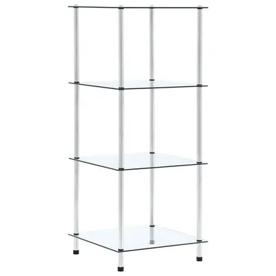 Gossi raft cu 4 niveluri transparent, 40x40x100 cm, sticla securizata