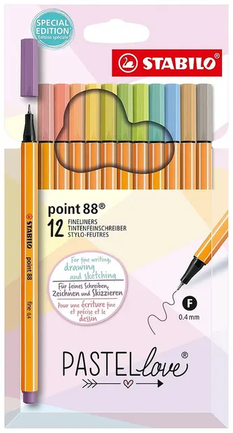 Set linere Stabilo Point 88 - Pastel Love, 12 culori