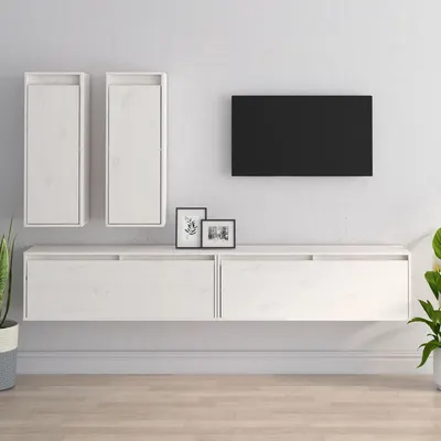 vidaXL Comode TV, 4 buc., alb, lemn masiv de pin
