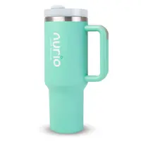 Sticla Termica Din Inox Cu Pai si Maner Nurio- Verde Pastel