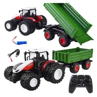 Tractor de jucarie RC, Cu telecomanda si remorca, Green