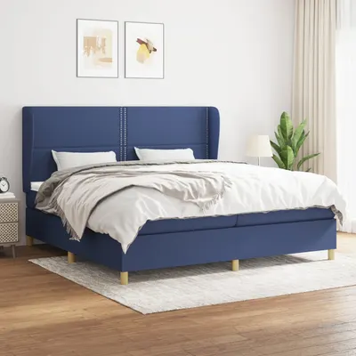 Gossi pat box spring cu saltea, albastru, 200x200 cm, textil