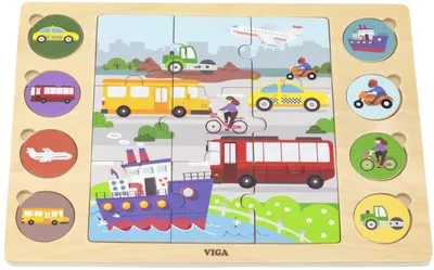 Puzzle educațional din lemn Viga Toys - Vehicule