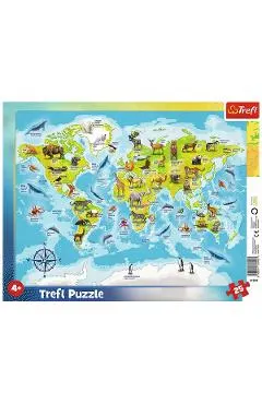 Puzzle 25. Plansa harta lumii cu animale