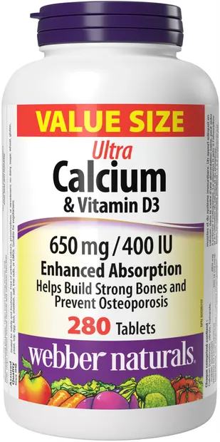 Ultra Calcium, 650 mg + Vitamin D3, 400 IU, 280 tablete, Webber Naturals