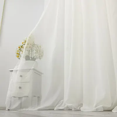Perdea simpla din matase Jorjet, Ivoire, 140cm latime x 260cm inaltime, cu rejansa pt bara