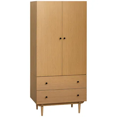 HOMCOM Dulap pentru haine dulap de depozitare pardesiu cu 2 uși, 2 sertare și bară pentru agățat - 80 x 52 x 180 cm - aspect lemn | Aosom Romania