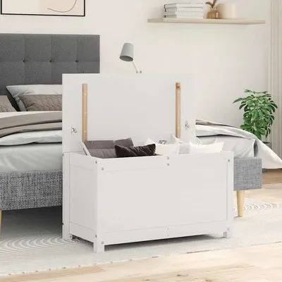 vidaXL Cutie de depozitare, alb, 80x40x45,5 cm, lemn masiv de pin