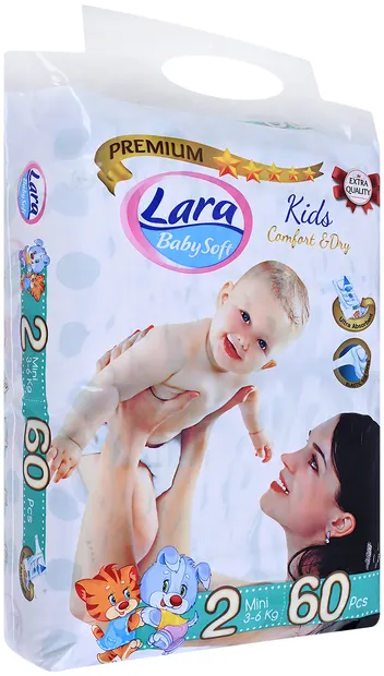 Scutece pentru bebeluși Lara Premium - Mini, 3-6 kg, 60 de buc