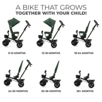 Tricicleta pentru copii Kinderkraft Aveo Mystic Green de la 9 luni, cu sezut rotativ, suport pentru picioare, maner cu control al directiei, gentuta si cos pentru accesorii