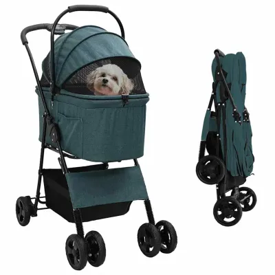 vidaXL Carucior pentru Pisici Pliante Verde 81 x 47 x 99 cm Poliester