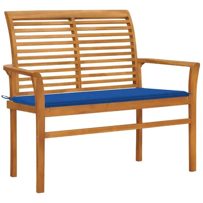 vidaXL Bancă grădină, pernă albastru regal, 112 cm, lemn masiv tec