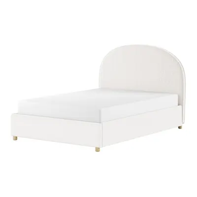 Pat matrimonial alb tapițat cu spațiu de depozitare cu somieră 140x200 cm Moon – Vipack