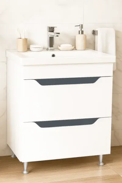 Set Baza front MDF si Lavoar seria 756, cu sertare, 70 cm, alb + antracit