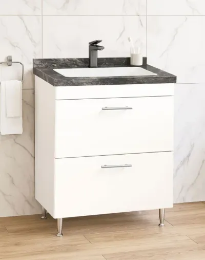 Set Baza si Lavoar seria 867, cu sertare, 60 cm, alb + antracit