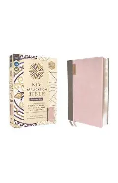 NIV Application Bible, Personal Size, Leathersoft, Pink/Gray, Red Letter, Comfort Print: Bringing the Ancient Message of the Bible Into Your World