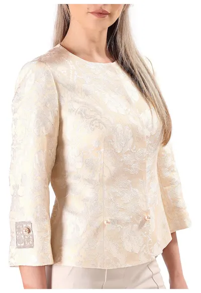 Sacou de ocazie din brocart floral cu perle decorative SZ4-3BW - Auriu