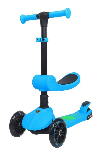 Trotineta pliabila cu 3 roti luminoase, ghidon reglabil si scaun retractabil, 2 in 1, Kick'n Roll, Lamborghini L5, Albastru